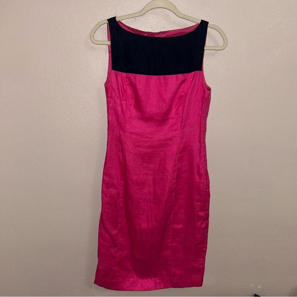 Lauren Ralph Lauren linen Fuchsia Sheath Dress with navy Yoke - Picture 1 of 4
